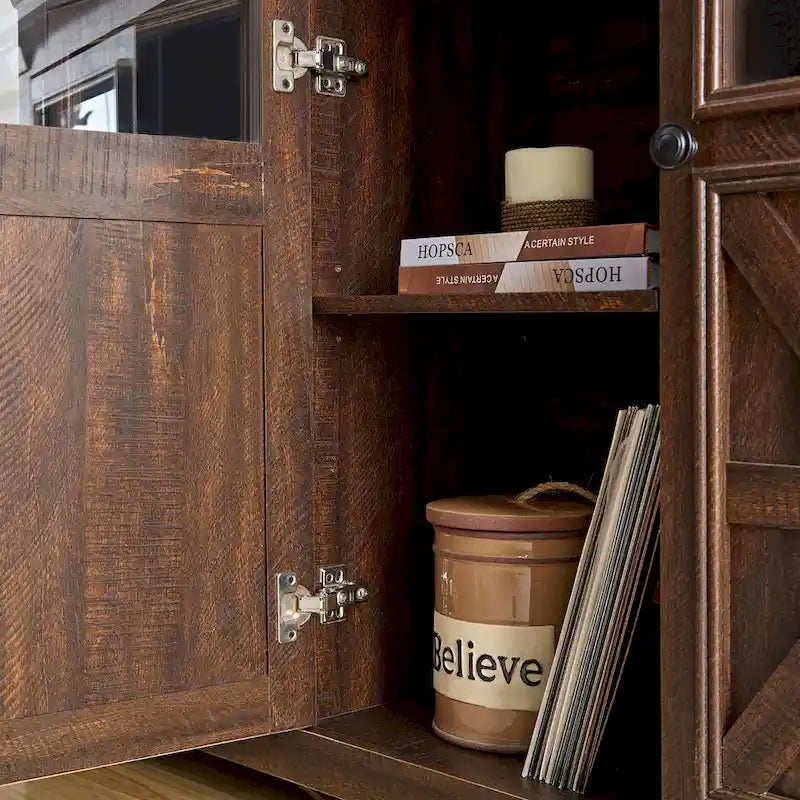 Farmhouse Sideboard Buffet Cabinet with 3 Doors and Adjustable Shelf