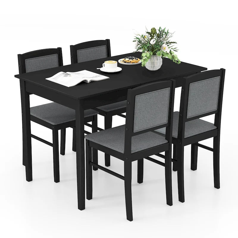 5-Piece Dining Table Set for 4, Upholstered, Grey/Beige