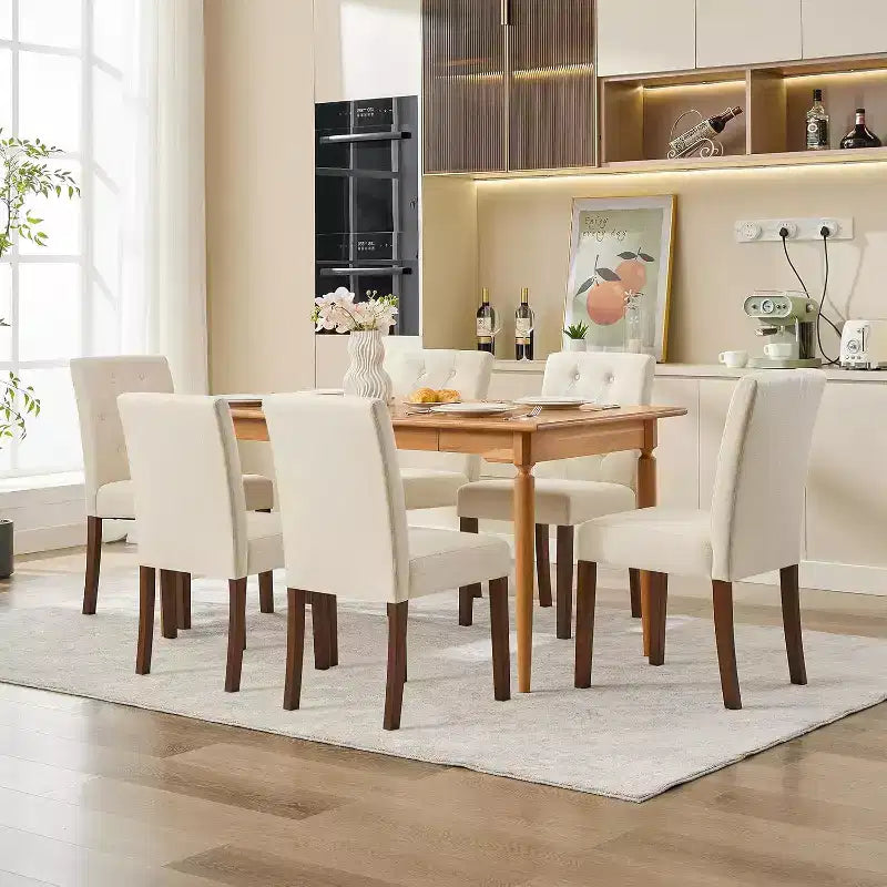 Button Tufted Parsons Dining Chairs Set of 2, Upholstered Fabric Kitchen Chairs with Padded Seats & Wood Legs, Living Room Kitchen Furniture