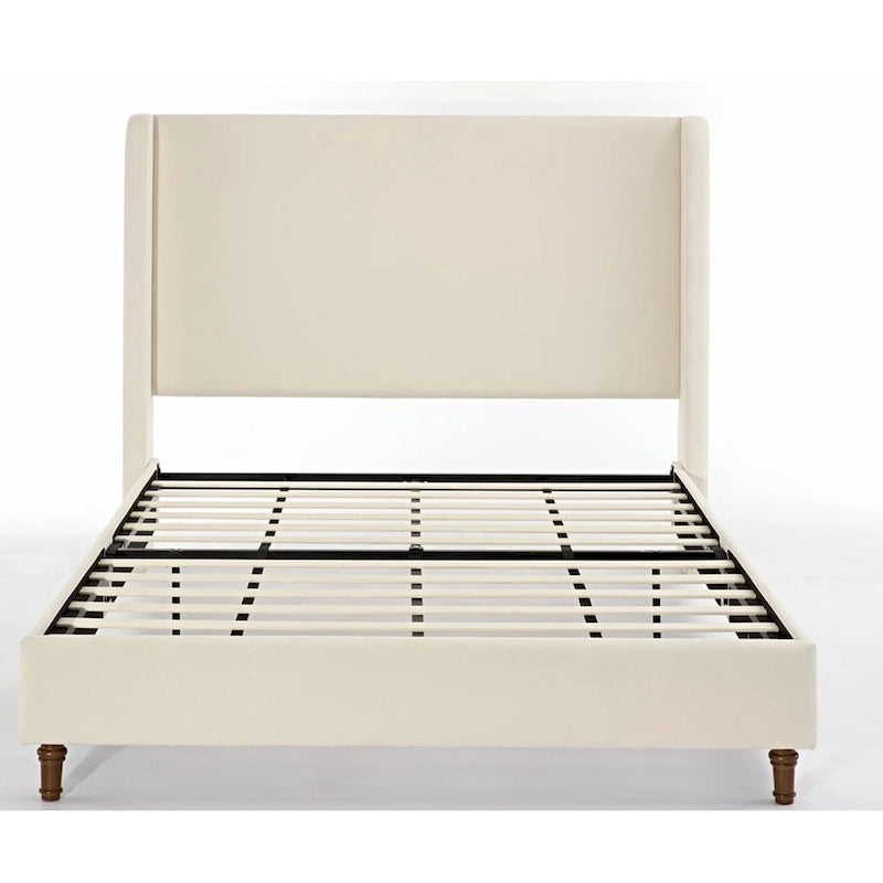 Tall Wingback Boucle Upholstered Bed Frame with Wooden Slat Base
