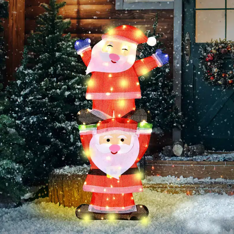 Costway LED Double Santa Yard Sign Santa Christmas Decoration W/ String Lights & Stakes
