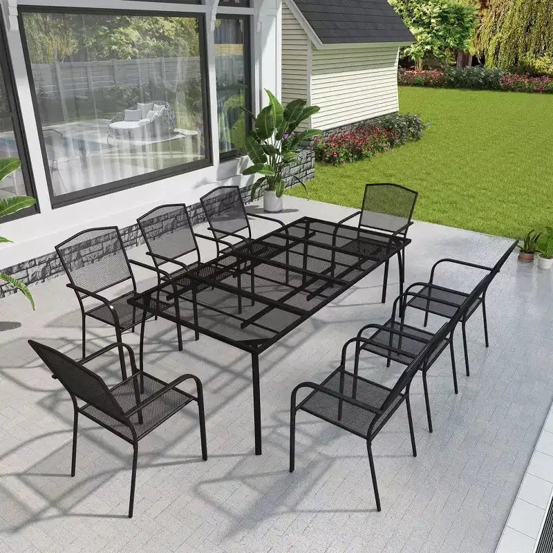 Mondawe 9-Piece Outdoor Dining Set,Steel Frame Mesh Table & Chairs Set