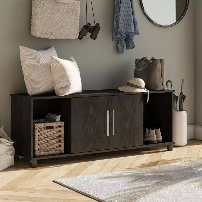 Wooden Shoe Storage Bench with Four Compartments