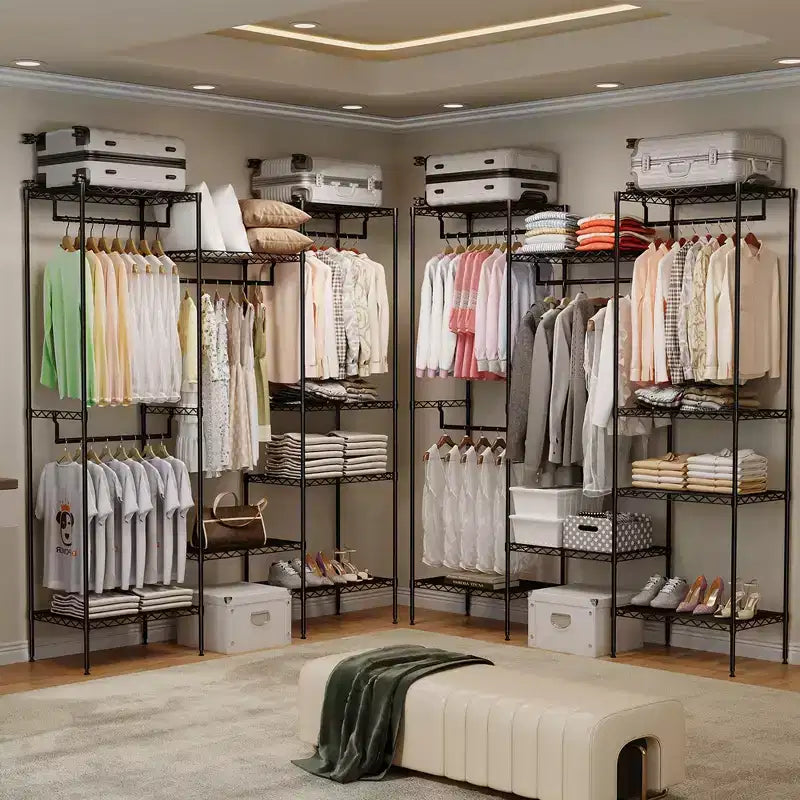 Acekool Metal Clothing Rack with 4 Adjustable Hanging Rods and 8 Shelves, Wardrobe Closet Organizer for Clothes, Shoes, and Accessories