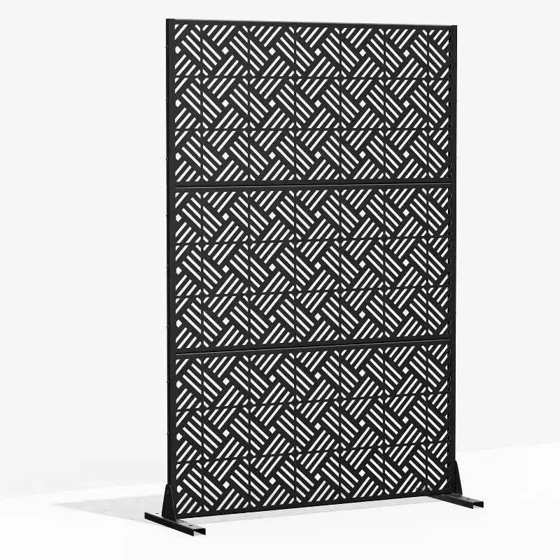 Black Galvanized Steel Louvered Privacy Screen 183x120x40cm Outdoor