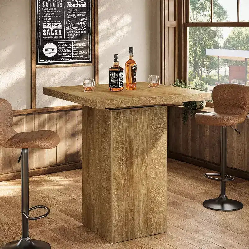 Lantine Square Bar Table, 39.4H High Top Bistro Pub Cocktail Table, Small Counter Height Dining Table for Kitchen, Home Bar, Coffee Corner