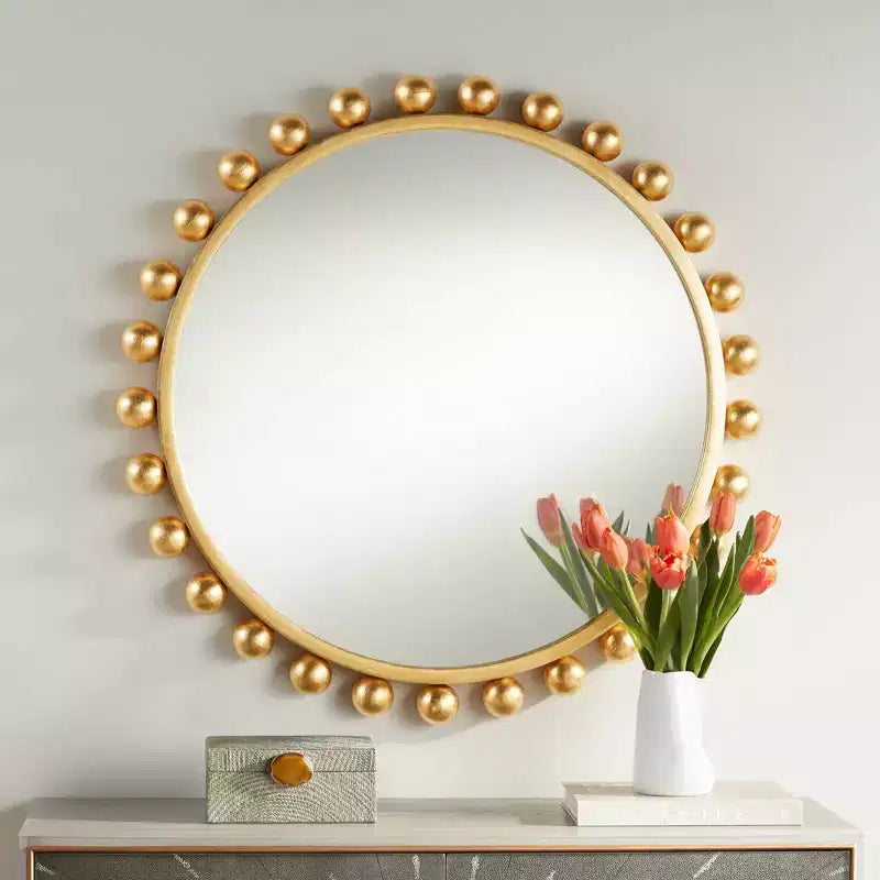 Uttermost Round Vanity Decorative Accent Wall Mirror Modern Sphere Edge Metallic Gold Leaf Frame 33 Wide for Bathroom Bedroom