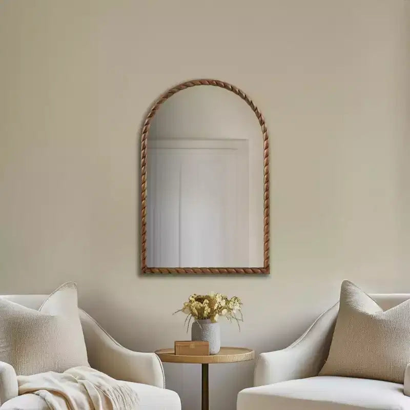24 x 36 Arched Wall Decorative Mirror with Elegantly Braided Rubberwood Frame, Modern Accent for Bedroom, Bathroom, Living Room-Panipeachy