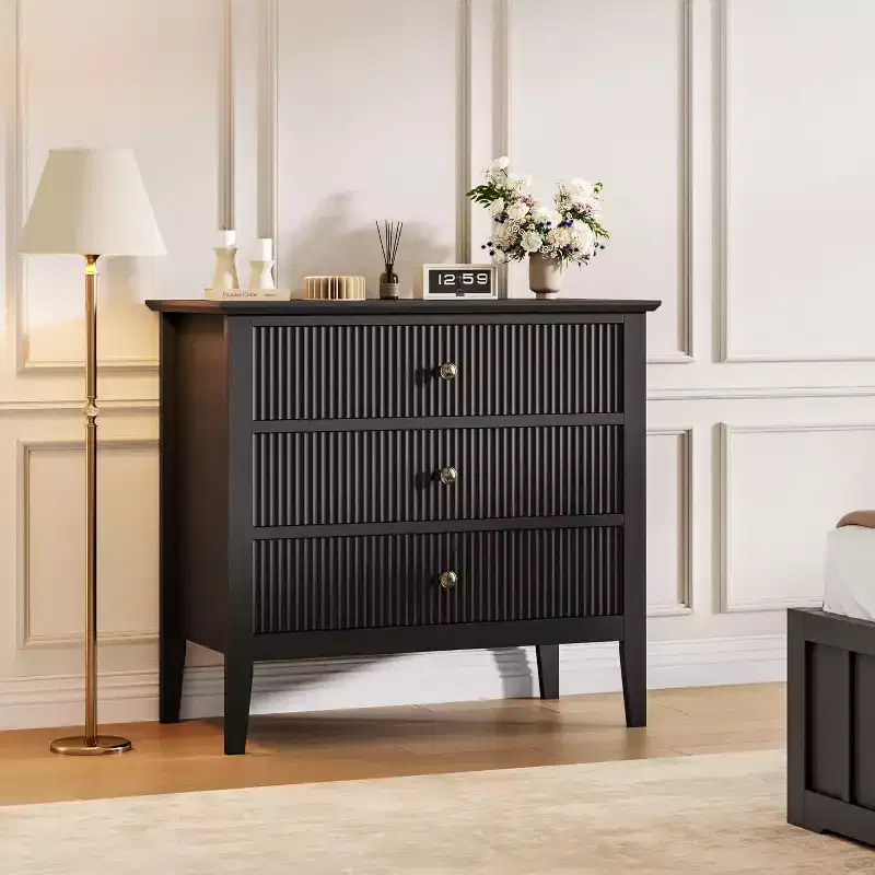 3-Drawer Dresser with Fluted Design – Wood Chest of Drawers for Bedroom, Hallway & Entryway