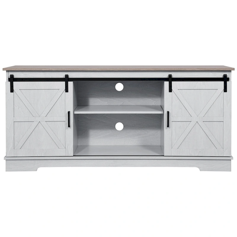 Evelynn TV Stand Sliding Barn Door Farmhouse Wood Entertainment Center for TVs Up to 65 White